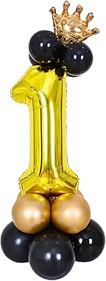 LCR birthday Balloons with helium crown and latex balloons for children's birthdays, birthdays, photo sessions or any celebration to make it a special occasion - 40 inches (1 meter) (black gold - 1).. DIAYTAR NIGERIA puts thousands of products at your fingertips with affordable prices and delivery within a week.