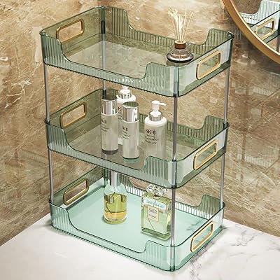 Mamay organizer at 3 levels, practical angle support for the storage of cosmetic products, skin care, cosmetics, kitchen and spices (green).. Shop anytime, receive on time — only with DIAYTAR Nigeria.