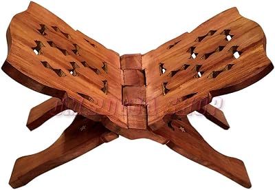OM POOJA Rehal store (book reader) on wooden book support.. Experience the ease of one-stop shopping with DIAYTAR NIGERIA's diverse catalog and nationwide delivery.