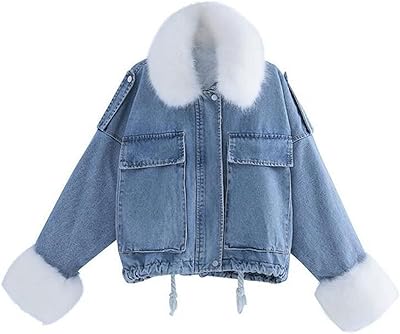 Wesbr Manteaux for women, high winter denim jacket for women, coat with natural fur collar (color: blue-white, size: s).. DIAYTAR NIGERIA: Your affordable shopping destination with thousands of products delivered in days.