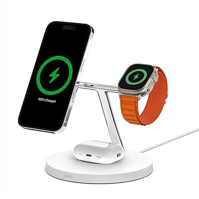 Belkin Magsafe 3 in 1 wireless charger, 15 W fast charge for iPhone and Apple Watch, Airpods charging support for iPhone 14/14 Plus, 13, 12, pro, pro max, mini, Apple Watch series 8, 7, se, ultra - white.. DIAYTAR NIGERIA delivers what you want at prices you'll love, all within 5-8 days nationwide.