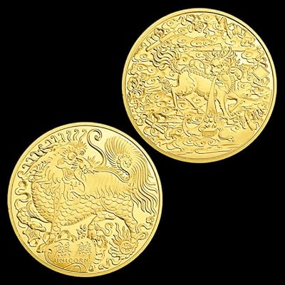 Plated gold plated coin souvenir of the Chinese dragon, the traditional lucky lodge mascot, Kylin unicorn, commemorative part of collection.. DIAYTAR NIGERIA: Empowering Nigerians with access to affordable products and reliable 5-8 day delivery.