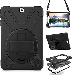 Antichoc shell for Samsung Galaxy Tab S2 9.7 2015 (SM-T810 T813 T815 T817 T818 T819), Robust portable tablet cover with 360-degree rotary handle and shoulder strap (new black).. DIAYTAR NIGERIA: Connecting Nigerians with their needs through our affordable and diverse marketplace.