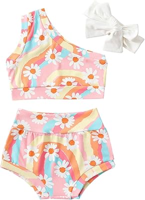 Summer clothing for baby girl style boho floral arc-en-ciel asymmetrique shoulder.. DIAYTAR NIGERIA: Bringing the marketplace to every Nigerian with affordable prices and quick delivery.