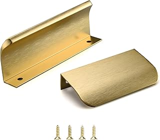 Satanga 5 pieces finger handles for kitchen cabinets, flat aluminum flat drawer handles, easy to install 3.15 inches 80 mm, total length in polished brass.. DIAYTAR NIGERIA: Empowering Nigerians with access to affordable products delivered within 8 days.