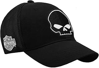 Harley Davidson Willy G Trucker Cap on a curved edge with Men's Skull Logo - Black, One Size, Black, One Size.. DIAYTAR NIGERIA connects your desires with reality through our affordable e-commerce platform and quick delivery.