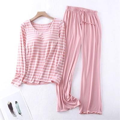 Large lady-in-sleeved woman's long-sleeved pajamas for fall and winter, women's pajamas with striped bra.. Shop across categories at DIAYTAR NIGERIA and enjoy budget-friendly nationwide shipping in 5-8 days.