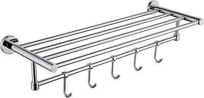 60 cm towel rack with 2-level bathroom shelf with chromed hooks attached to the wall by Fashion Home.. DIAYTAR NIGERIA delivers more than expected with our extensive catalog and 5-8 day delivery service.