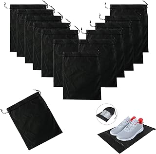 Waterproof shoe storage bag 12 pieces for men and women, non -woven fabric with tightening cord and transparent window for travel and gym, black, black.. DIAYTAR NIGERIA: Your partner in affordable online shopping with dependable delivery within 8 days.