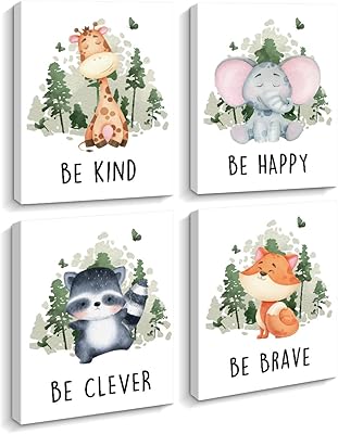 Kariwat wall art for children, 4 pieces, cute animal image with inspiring quotes printed on canvas, superb wall art set for children's room and children's room, 12 x 16 inches x 4 rooms (b).. DIAYTAR NIGERIA delivers on our promise of variety, affordability, and prompt nationwide shipping.