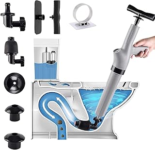 Toilet unblocking 9 in 1, high pressure drain piston with 9 removable collection heads, high pressure drain pistol, for clogged toilets, kitchen and bathroom sink (gray).. DIAYTAR NIGERIA transforms dreams into deliveries with our affordable prices and 5-8 day shipping.