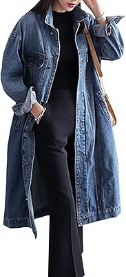 Classic long denim jacket for women, large, large, long sleeves, buttoned, denim jacket.. Experience retail therapy without the financial stress at DIAYTAR NIGERIA's budget-friendly marketplace.