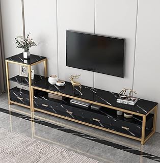 Modern TV cabinet with artificial marble pattern adapted to the background furniture in the living room, F82 (160 cm, black).. DIAYTAR NIGERIA: Your one-stop e-commerce destination with affordable prices and nationwide delivery in 5-8 days.