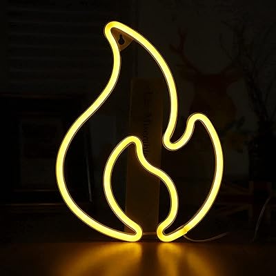 Néon brand with flame design, LED hanging lamp supplied by battery/USB, bedroom wall decoration, children's room, restaurant, party, bar, birthday gift (yellow).. DIAYTAR NIGERIA connects you with thousands of products at competitive prices, delivered within a week.