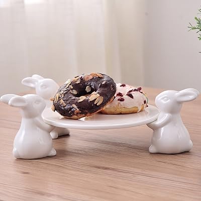 Ceramic rabbit plate, food and dessert plates, nice cake support, dishes gift for cooking enthusiasts, wedding party, Mother's Day (3 rabbits).. Discover the joy of online shopping with DIAYTAR NIGERIA's budget-friendly prices and reliable shipping.