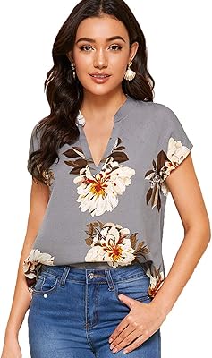 Summer blouse in short-sleeved muslin and high-lower hem with floral print for women.. Click, pay, receive — DIAYTAR Nigeria makes online shopping seamless.
