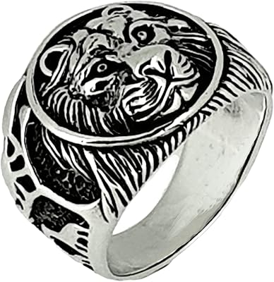 Thick Sterling 925 silver ring with lion for men's lion of vn Jewelry, sizes 8, 9, 10, 11, 12, 13, 14.. DIAYTAR NIGERIA brings quality products to every corner of Nigeria at prices everyone can afford.
