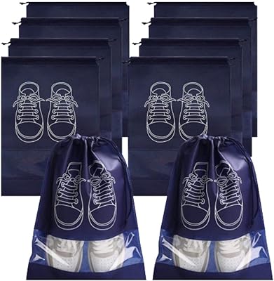 Set of 6 waterproof shoes storage bags with jute tote bag, non-woven fabric with tightening cord and transparent window for travel, shoe storage bag organizer for women and men size 44 x 32 cm, dark blue, shoe bag.. DIAYTAR NIGERIA: Where every shopping need is met with affordable prices and timely delivery.