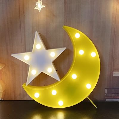 Qiao fei moon and stars decorative night light, pretty LED night light for birthday party gift, prenatal party, child's bedroom, living room decoration (yellow).. DIAYTAR NIGERIA: Your partner in affordable online retail with reliable delivery across the nation.