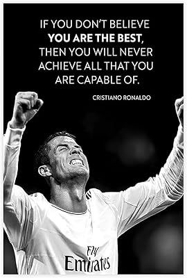 Ronaldo poster printed with football quotes 1 photo on canvas for bedroom, office and university dormitory, frameless decoration: 30 x 45 cm (12 x 18 inches).. Your digital shopping companion, DIAYTAR NIGERIA offers unmatched value with nationwide shipping.