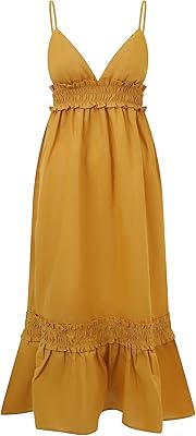 Long cotton dress and Balou linen for women, mustard, UK 12, mustard, 12.. DIAYTAR NIGERIA: Making online shopping accessible to all Nigerians with our affordable platform.