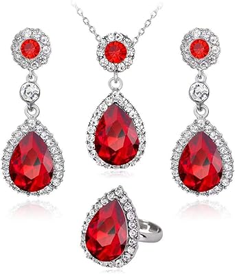Magnificent unique jewelry set for wedding woman - necklace set, earrings and 18 -carat white plated crystal ring - Valentine's Day gift.. DIAYTAR NIGERIA: Where shopping meets satisfaction with affordable prices and prompt delivery services.