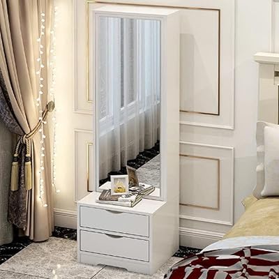 Mobile multifunctional standing mirror along the entire length of bedroom with 2 storage drawers, coats and hats organizer, size 30 x 34 x 162 cm (white).. Discover why thousands choose DIAYTAR NIGERIA for affordable products delivered in less than a week.