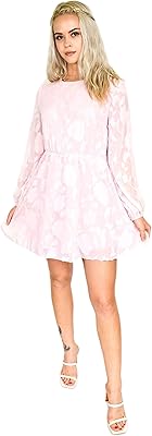 Kaj Women Hook back loop Long sleeves Round neck floral ruffle dress elastic waist mini pink dress.. DIAYTAR NIGERIA: Connecting every Nigerian with quality products at prices everyone can afford.