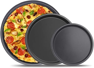 Set of 3 pizza cooking utensils, carbon steel non-stick coating for baked, round tray going to the dishwasher, kitchen, party and trade.. DIAYTAR Nigeria: trusted by thousands for fast, reliable delivery.