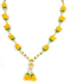 Bhakti lehar (Size: 16 inches) Garland of yellow rose flowers for photo frame and idol of God / artificial pearl Moti Gulab Mala Haar (yellow).. DIAYTAR NIGERIA connects desire with fulfillment through our affordable e-commerce platform.