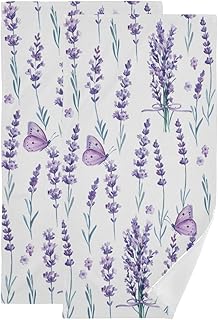 Handwricks Lavender Floral purple butterfly, kitchen towels, pack of 2 facial towels, gym, spa, decoration.. DIAYTAR NIGERIA: Bridging the gap between consumers and quality products with affordable nationwide shipping.