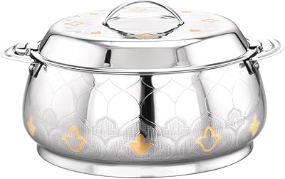 Royalford Majestic 2500 ml stainless steel pot - RF11442 with rotating lock to keep the food for a long time, silver and gold.. DIAYTAR NIGERIA delivers more than products - we deliver affordable shopping satisfaction nationwide.