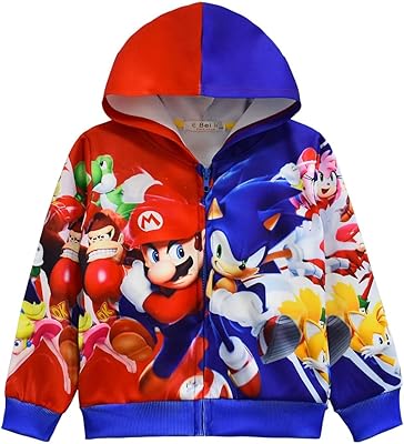 Timoli Sonic and Mario hooded sweatshirt for blue boys, ideal as a gift for children from 3 to 10 years old.. Discover endless possibilities with DIAYTAR NIGERIA's comprehensive catalog and budget-friendly delivery.
