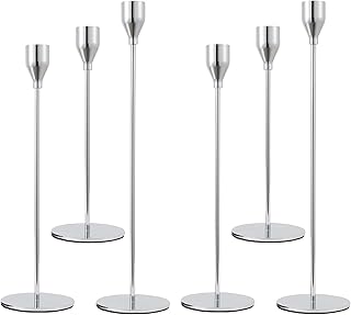 Andason Lot of 6 silver candlesticks Conical Decorative candle holder for home decoration, wedding dinner, birthday (silver).. Shop with purpose and save with DIAYTAR NIGERIA's extensive platform and nationwide delivery service.