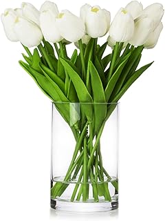 Anova floral 20 heads of artificial tulips with real touch in a vase, false tulips with vase and artificial water for dining table, wedding decoration at home (white).. Experience hassle-free shopping with DIAYTAR NIGERIA's user-friendly platform and prompt delivery service.