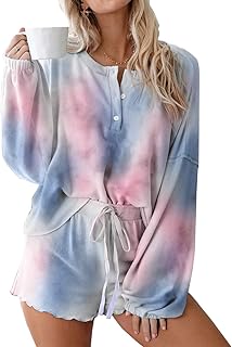 Bunanphy sets of pajamas for women, night clothes with long sleeves, floral print, knot dye, S-3XL night clothes.. DIAYTAR NIGERIA brings the marketplace experience online with affordable and reliable delivery service.