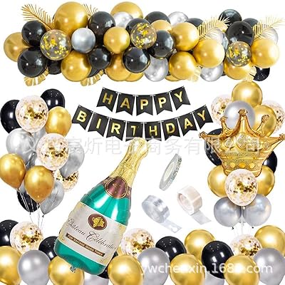 Balloons with Confetti Happy Birthday Black And Gold with Banner, Giant Balloons in Light golden aluminum, Balloons Crown for 18, 20, 30, 40 and 60 year old birthday decorations.. Forget the long lines — DIAYTAR Nigeria is always open for shopping.