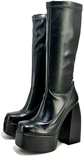Vomera shoes, high elastic and thick boots for women, black boots with thick heels, 4 PU black, 10.. No stress, just speed — DIAYTAR Nigeria ships in days.