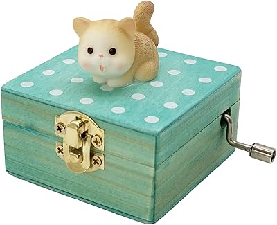 Music music box with crank, blue wooden music box for wedding, Valentine's Day, birthday, castle in the sky, nice musical gift in the shape of a cat-shaped.. Shop efficiently with DIAYTAR NIGERIA, offering thousands of products at unbeatable prices delivered promptly.