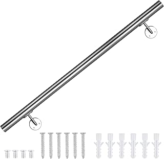 Set of modern staircase handrails with 3 feet front, round staircase hand staircase 1.6 "with 2 satin steel supports for exterior and interior stairs, balcony and terrace.. Experience DIAYTAR NIGERIA, where extensive product variety meets pocket-friendly prices and reliable delivery.