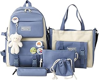Set of 5 school backpacks with necklace, lunch bag, pencil bag, handbag and wallet for teenage girls BWSJ school backpack.. Your digital shopping destination, DIAYTAR NIGERIA combines variety with affordability and quick delivery.