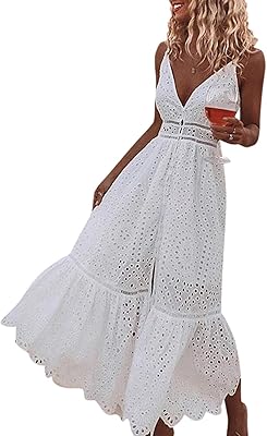 Long Woman Dress embroidered with pearls, with buttons on the front, V -neck and fine belt.. One platform, all your needs — DIAYTAR Nigeria delivers quickly.