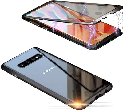Protective shell compatible with the Samsung Galaxy S10 mobile phone, with magnetic adsorption magnets, transparent aluminum frame at the front and rear, tempered glass, anti-scratch and ultra fine at 360 degrees to protect the whole screen, black.. DIAYTAR NIGERIA: Where convenience meets affordability with delivery across Nigeria in under 8 days.