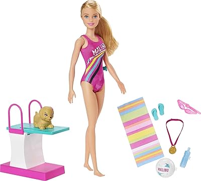 Barbie Dreamhouse Adventures Swim and Dive doll, 11.5 "in a swimsuit, with diver and puppy GHK23.. DIAYTAR NIGERIA transforms dreams into deliveries with our affordable prices and 5-8 day shipping.