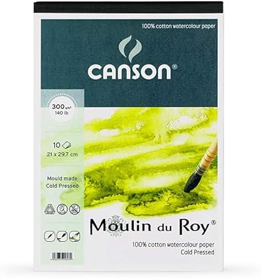 CANSON - Moulins du Roy - 20607 - Watercolor paper block - A4 - 10 sheets - 300 g/m2 - Cold pressed - Cotton - Without Acid, White Paper, A4.. DIAYTAR NIGERIA connects desire with fulfillment through our affordable e-commerce platform.