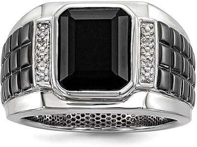 A STERLING 925 black square ring dotted with an onyx stone and diamonds.. DIAYTAR NIGERIA: Where convenience meets affordability with delivery across Nigeria in under 8 days.