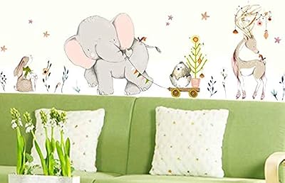 Realistic wall sticker in the shape of an elephant, rabbit and deer of the jungle for the decoration and decoration of the children's room.. Your favorite online marketplace — DIAYTAR Nigeria delivers quick and cheap.
