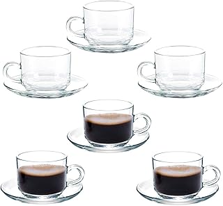Cappuccino Cappuccino in light transparent glass tea cup with saucer (lot of 6).. DIAYTAR Nigeria: Great value, fast delivery, and endless options.