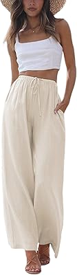 Summer palazzo pants in cotton and linen valve for women, beach pants with wide legs with pockets.. DIAYTAR NIGERIA: Redefining online shopping with unbeatable prices and consistent delivery times.