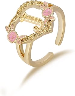 Adjustable gold ring with heart and initial pattern, Hip hop jewelry golden from A to Z, gift for women and girls, gold.. DIAYTAR NIGERIA: Where thousands of products meet affordable prices and reliable 5-8 day delivery.